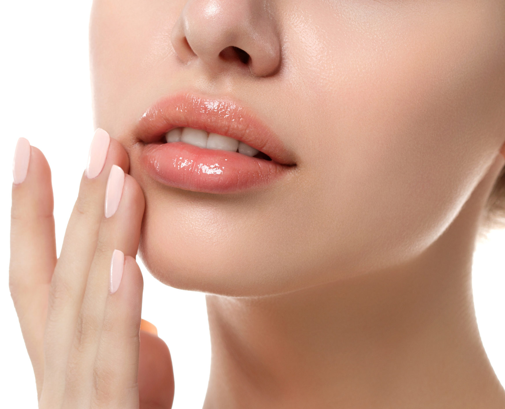 Woman feeling her lips