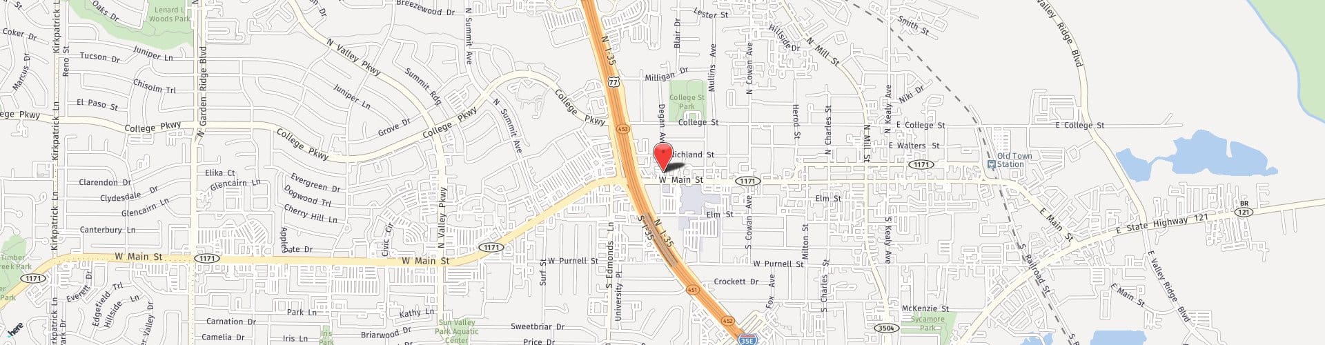 Location Map: 591 W Main St Lewisville, TX 75057